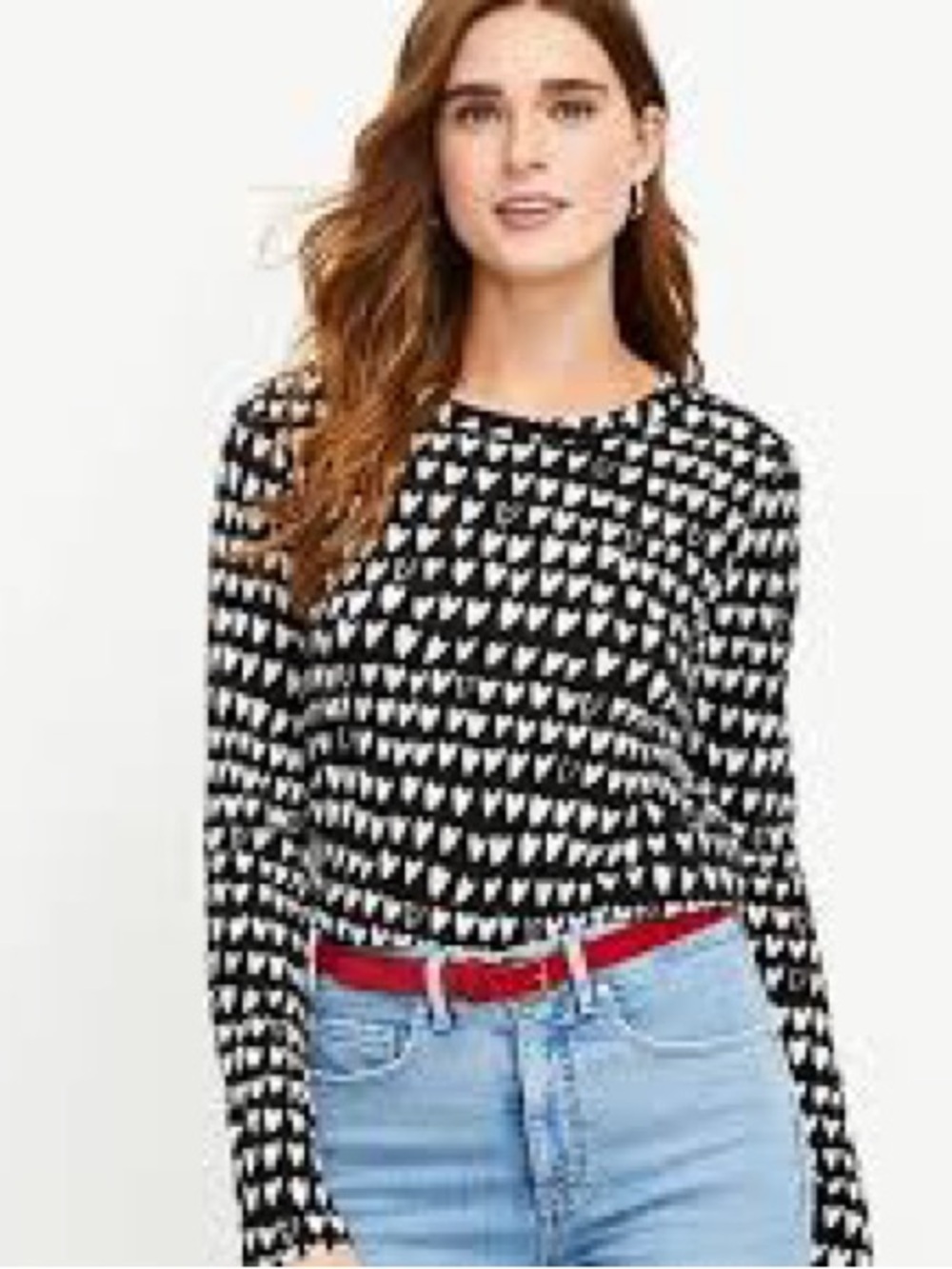 3/$30 ☀️ LOFT Black Long Sleeve Top with White Heart Print